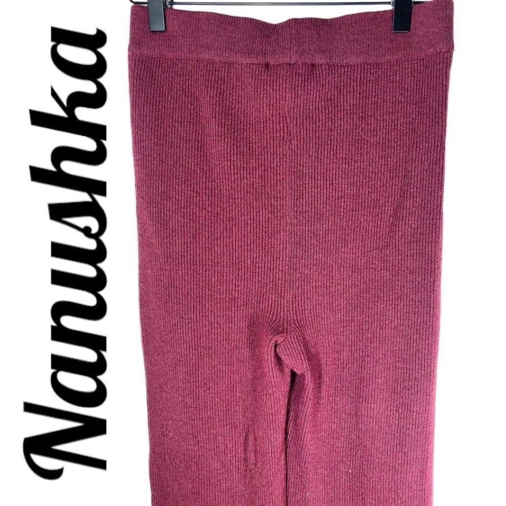 NWOT NANUSHKA Leba Luxe Wool Cashmere Blend Burgundy Flare Leg Knit Pants, Small - Picture 6 of 10
